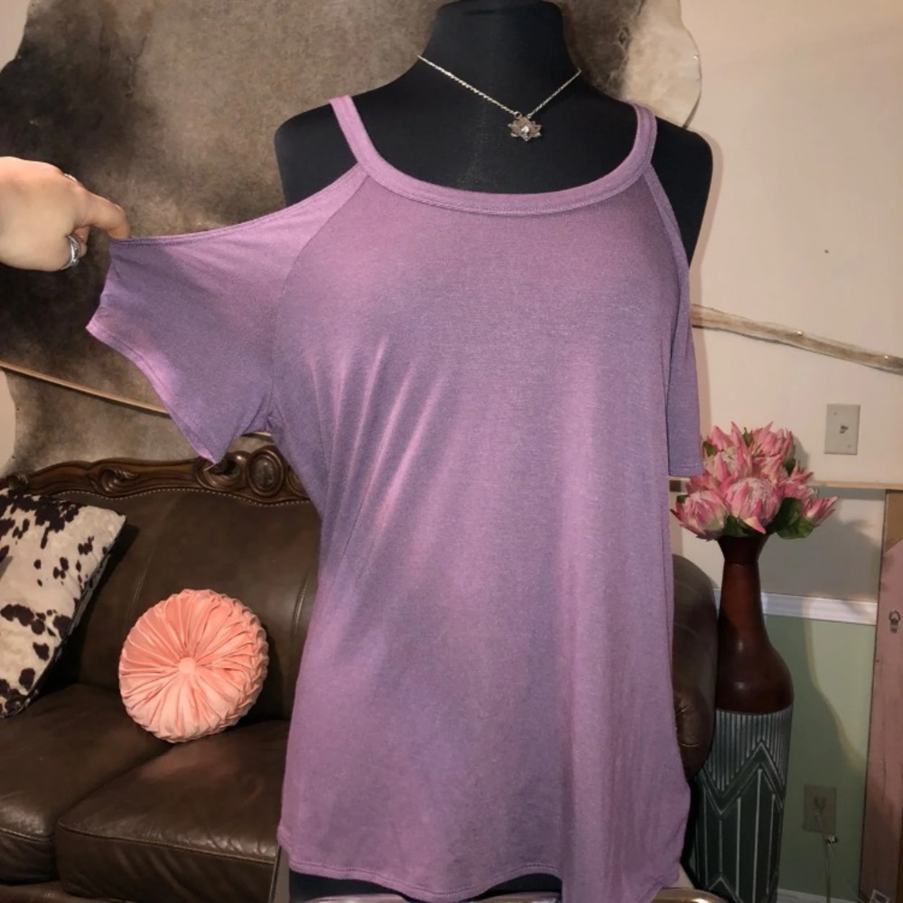Purple cold shoulder boho top